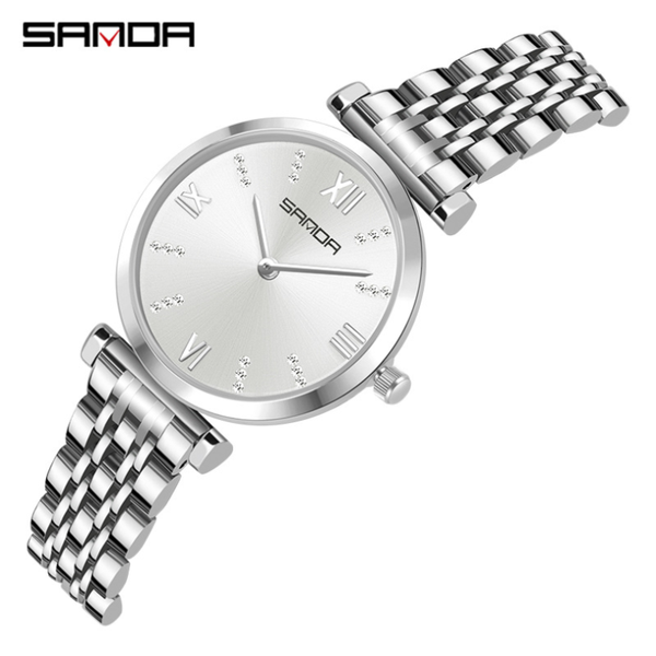 

woman quartz watches sanda fashion watch steel clock ladies roman scale female wristwatches waterproof, Slivery;brown