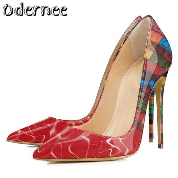 

12cm maxed colors patent leather classic pumps high heels for women shoes pointed toe big size spring summer 2021 stiletto dress, Black