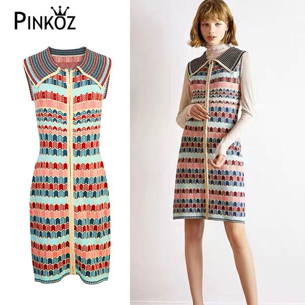 

elegant slim bodycon plaid peter pan collar knee length knitting dresses for women summer spring dress chic vestidos 210421, Black;gray