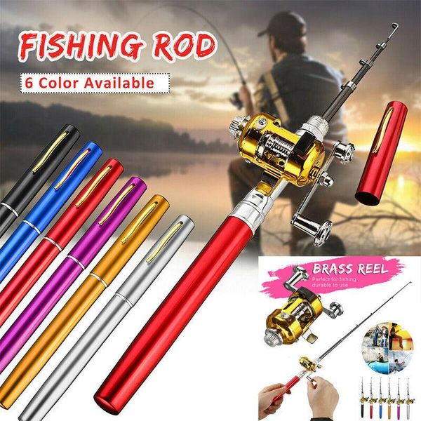 

mini fishing rod pole pen shape outdoor portable pocket folded with reel wheel for river lake boat rods