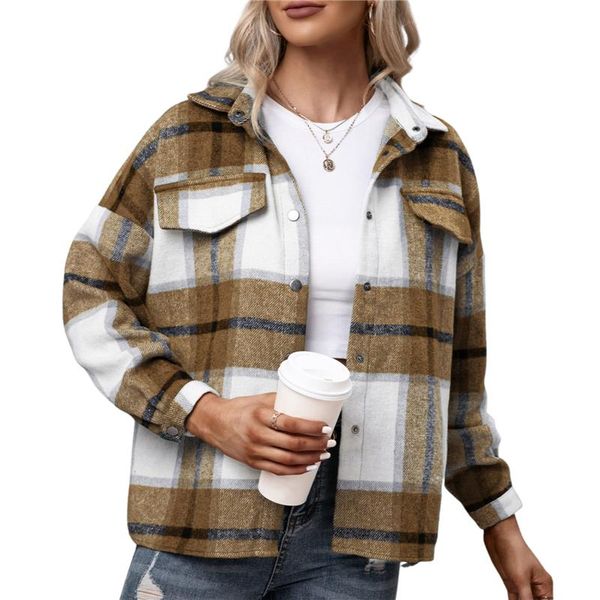 

women's jackets xingqing womens jacket fashion plaid buttons pocket long sleeve woman coat thick warm women christmas outerwear, Black;brown