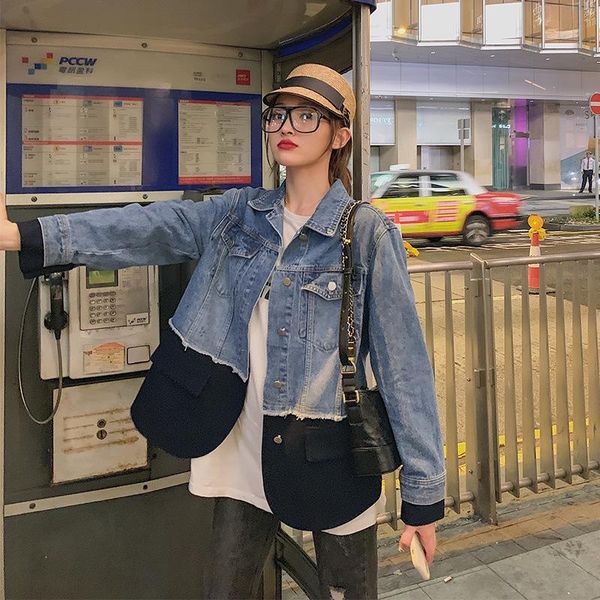 

women's jackets east gate personality design split joint wash cowboy loose coat woman 2021 autumn clothing single row close clothes, Black;brown