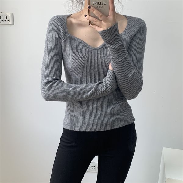 

women's sweaters spring pure color v-neck knitted fashion casual long sleeve gray pullovers pull femme xc8k, White;black