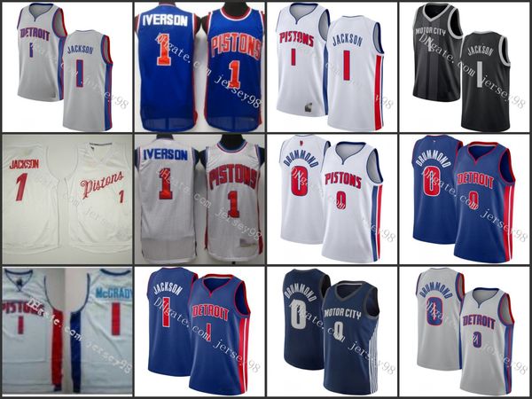 

detroit pistons men 0 pistons 1 jackson retro basketball jersey, Black
