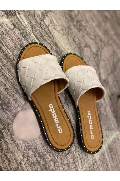 

women white braided orthopedic slippers, Black