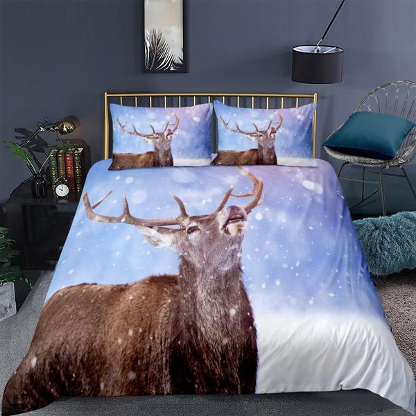 

bedding sets elk snowflake print cartoon kids bed linen set soft microfiber aniaml duvet cover pillowcase 2/3 piece