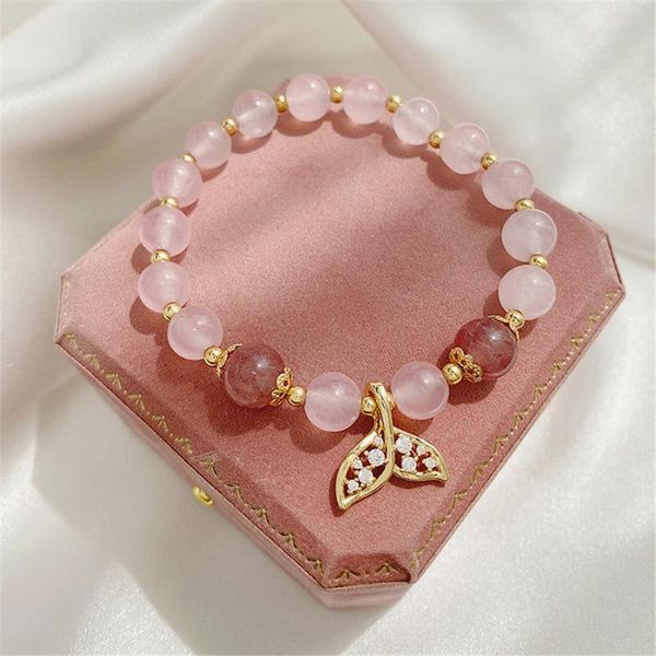 

charm bracelets 2021 fashion women korea sweet crystal bracelet female ins niche design aventurine strawberry beaded, Golden;silver