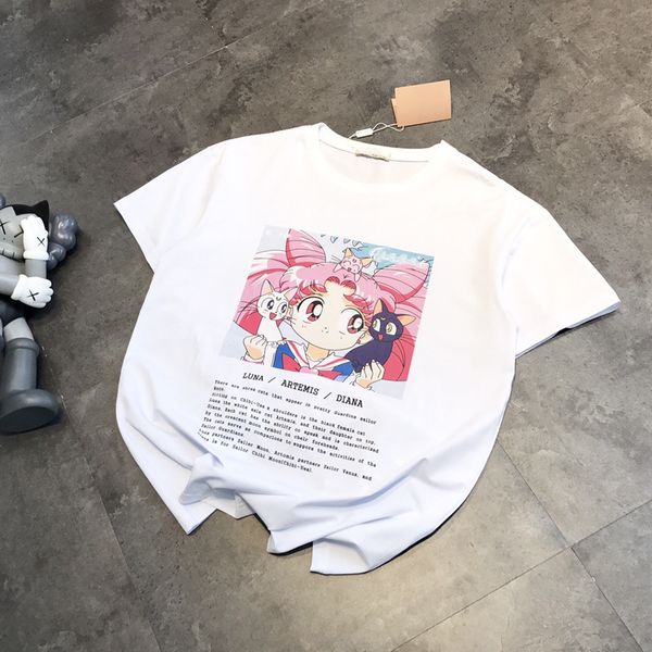 

m1u family 2021 summer new fashion brand beautiful girl warrior water ice moon short sleeve t-shirt, White