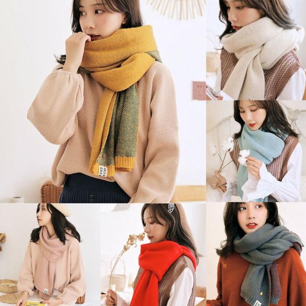 

scarves fashion women winter thicken warm soft solid cashmere shawls wraps knitted wool long scarf, Blue;gray