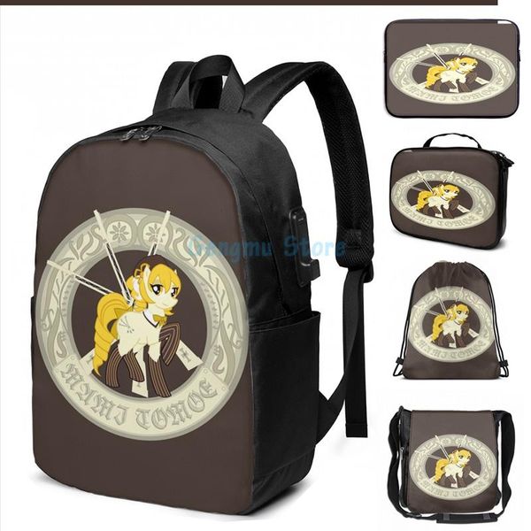 

funny graphic print friendship is magica - mami usb charge backpack men school bags women bag travel laptop