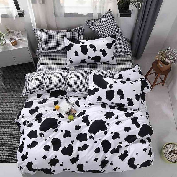 Preto Branco Leopardo Vaca Impresso Cama Cama Set Kid Duvet Adulto Folhas Criança e Fronhas Comforter Ding 61057 210615