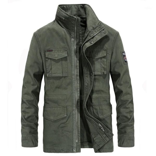 

men's jackets spring and autumn outdoor cooton lapel multi-pocket cargo jacket mid-length youth windproof casual top, Black;brown