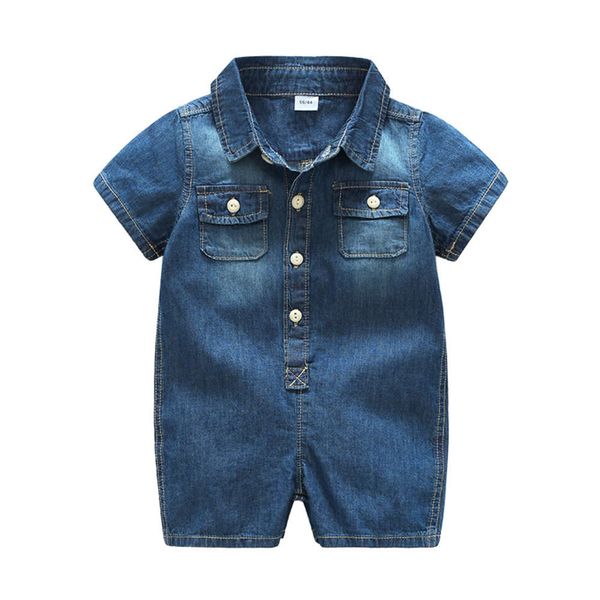 

summer boys' classic washing denim 0-1 year old one-piece creeping suit baby's khaki outdoor wear, White