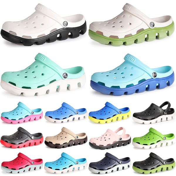 Gai 2021 Sapatos à prova d'água Hole Shoes Selppers Sandálias de soldados de sola mole de soldados femininos Sandálias de sola grossa Mulheres duas coloridas contrastantes no jardim de praia