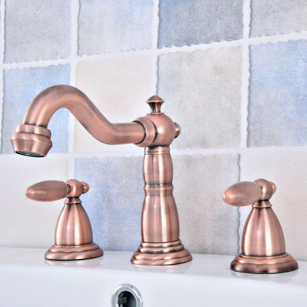 

bathroom sink faucets antique red copper brass deck mounted dual levers widespread 3 holes basin faucet mixer taps msf534