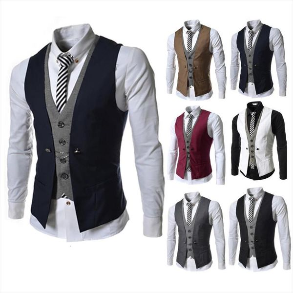 

arrival dress vests slim men tracksuits fit suit vest male waistcoat gilet homme casual sleeveless formal business jacket, Gray