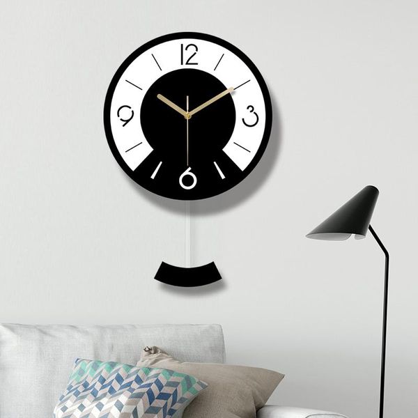 

swing wall clock modern design home living room mute durable black white beautiful watch household fashion clocks gift