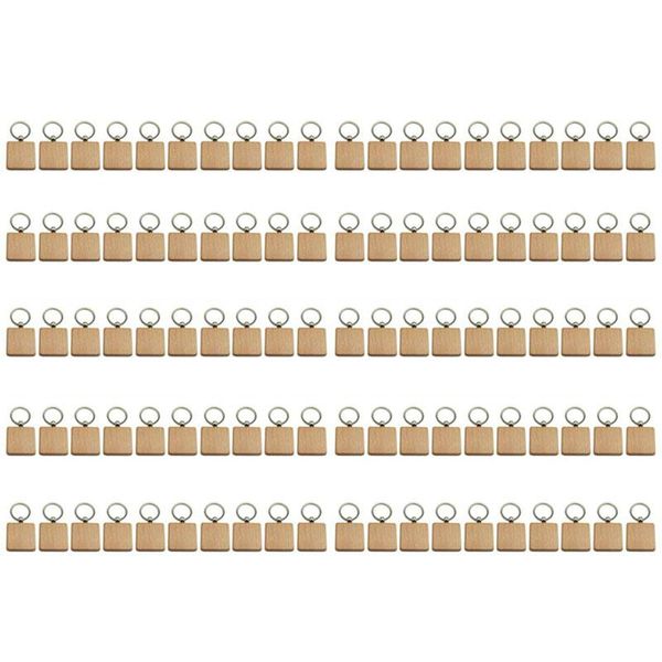 

hooks & rails 100pcs diy blank wooden key chain square carved ring about 40 x mm