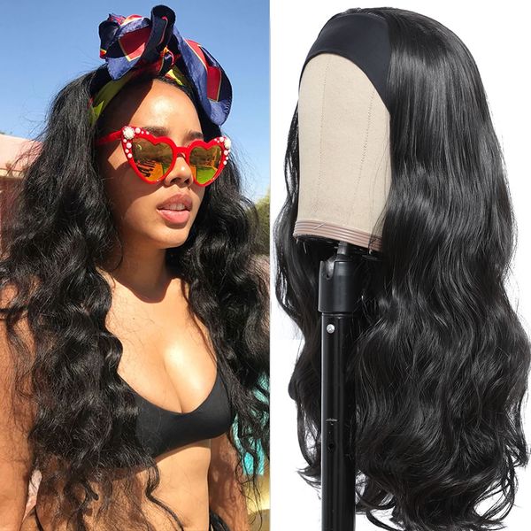 

long body wave headband wigs for black women full machine natural color heat resistant synthetic hair easy to wear wig