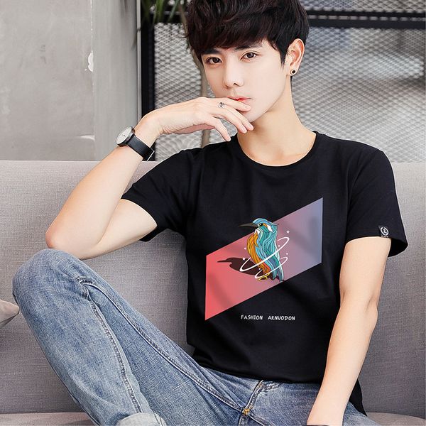 

men's t-shirts cotton summer men's short sleeve shirt korean version of self-cultivation casual clothing, White;black