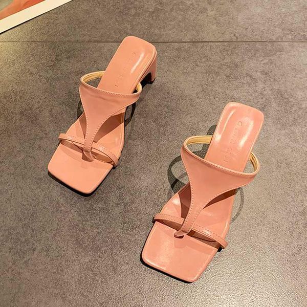 

slippers 2021 brand shoes women summer fashion heels sandals simple comfort flip flop elegant open toe lady slides, Black