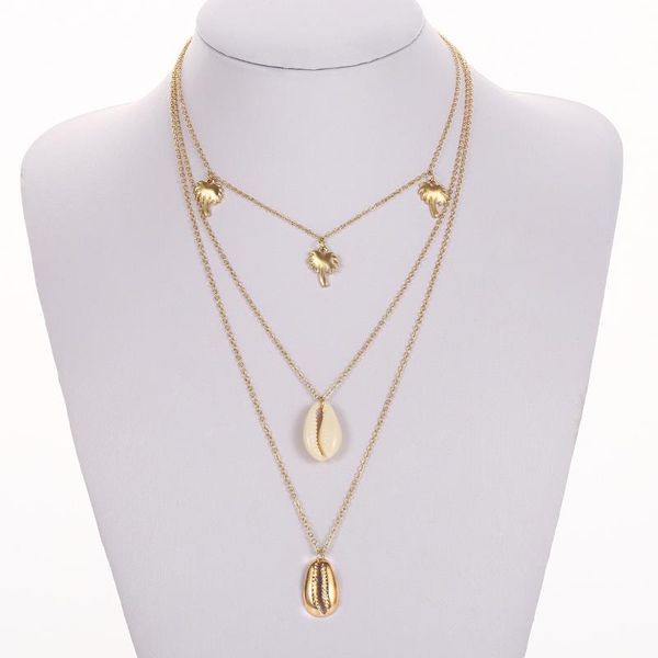 

chokers creative wild sea style geometric accessories women simple coconut tree shell pendant multi-layer necklace cx626, Golden;silver