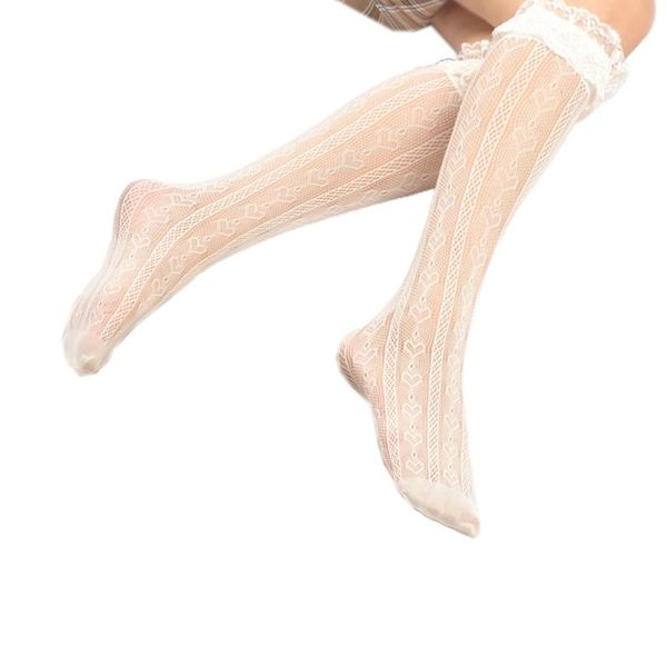 

cute lolita heart patterned hollow mesh girls lace stocking japanese style women l9cd socks, Pink;yellow