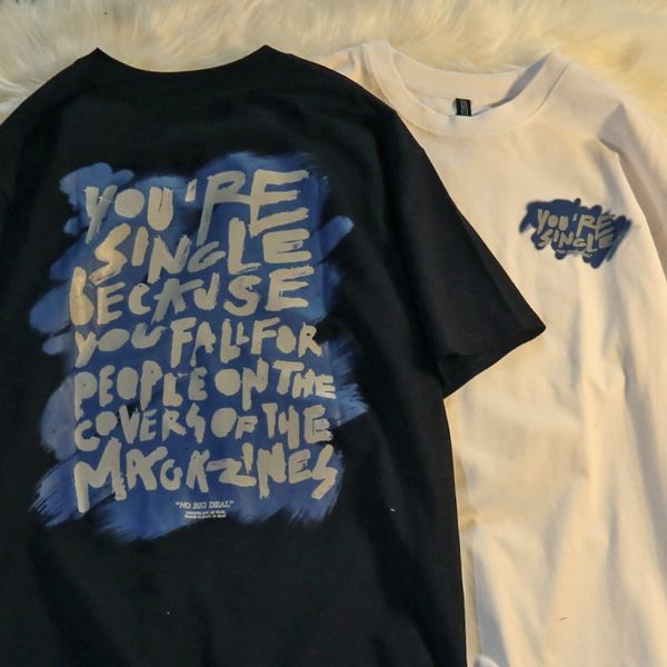 

fashion t shirt for women summer large short sleeve round ne letter brand high street bf couple cotton men's and, White