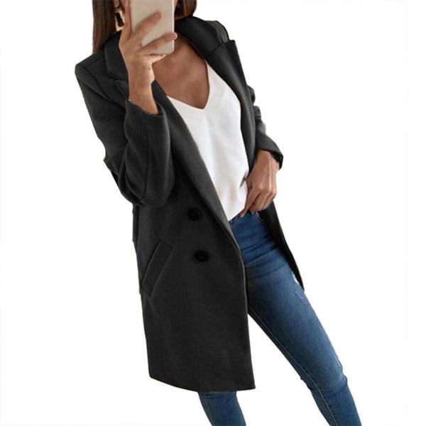 

women's wool & blends autumn winter women solid color long cardigan warm overcoat blazer jacket coat wholesale dropshiping harajuku sty, Black