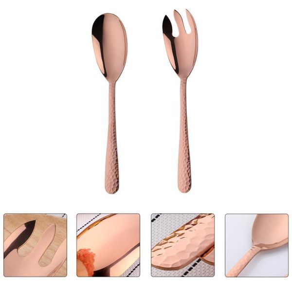 

spoons 2 pcs durable stainless steel fork and spoon set with handle (rose gold)