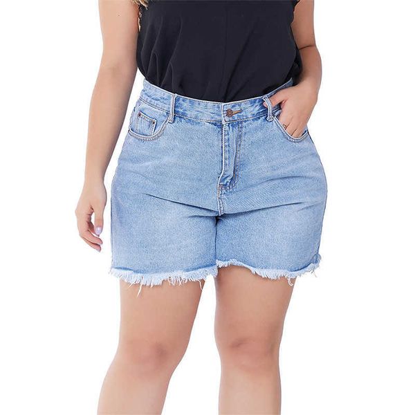 

jeans women's denim shorts with large raw ee fat mm, Blue
