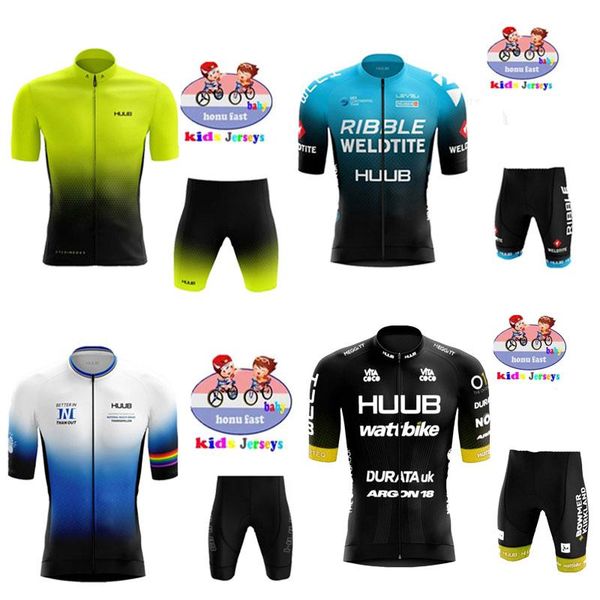 

kids cycling jersey set huub 2021 boys summer short sleeve clothing mtb ropa ciclismo girls bicycle wear sports suit racing sets, Black;blue