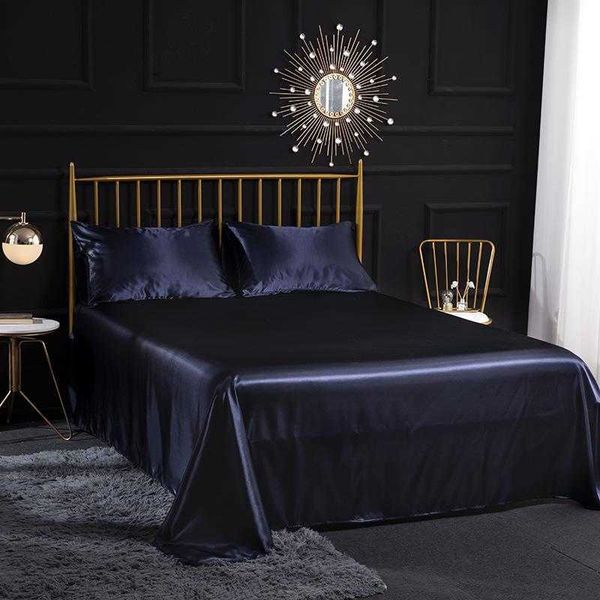 Hochwertiges Bettwäsche-Set, luxuriöses King-Size-Bettlaken, elastisches schwarzes Satin-Kissenbezug, Bettwäsche, Spannbettlaken, Textil für Zuhause