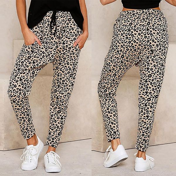 

women's pants & capris harajuku joggers leopard print casual wide leg sweatpants women trousers plus size high waist streetwear, Black;white