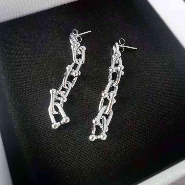 

70% off new earrings u-shaped horseshoe advanced cool style ins earrings long chain tassel, Golden;silver