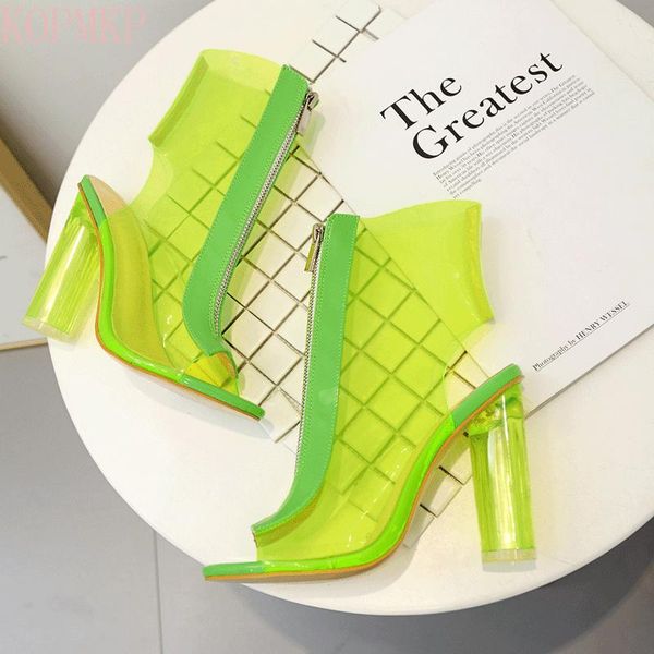 

sandals european and american stars with fish mouth transparent high heel woman big size 42 for women, Black