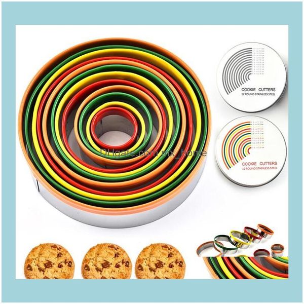 Backformen, Küche, Esszimmer, Bar, Zuhause, Garten, Keks-Set, bunt, Edelstahl, runde Form, Schneideformen, Mousse-Kuchen, Kekse, Donuts, Ausstecher B