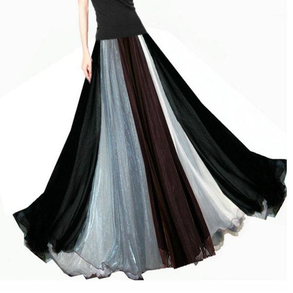 

skirts 2021 summer large plus size 6xl 7xl fashion stripe splicing chiffon tulle dance maxi elegant female skirt women, Black