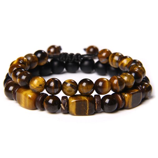 

2pcs/set natural stone tiger eye hematite beads bracelet men fashion yoga healing stone beaded charm bracelet jewelry unisex, Black