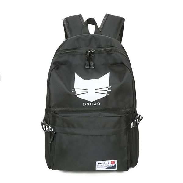 

middle student school bags for teenage girls boys backpack schoolbag large capacity cute cat cartoon nylon solid black bookbags