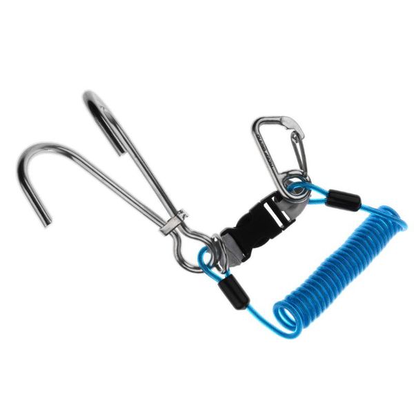 

safe scuba diving 316 stainless steel double hook with spiral coil lanyard for snorkeling boating pool & accessories