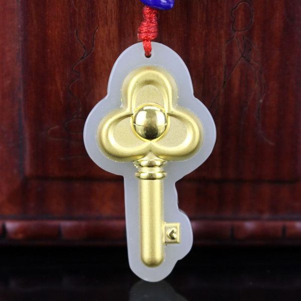 

lockets genuine natural jade necklace pendant white hetian 24k gold pendants golden key for men women xmas gift, Silver