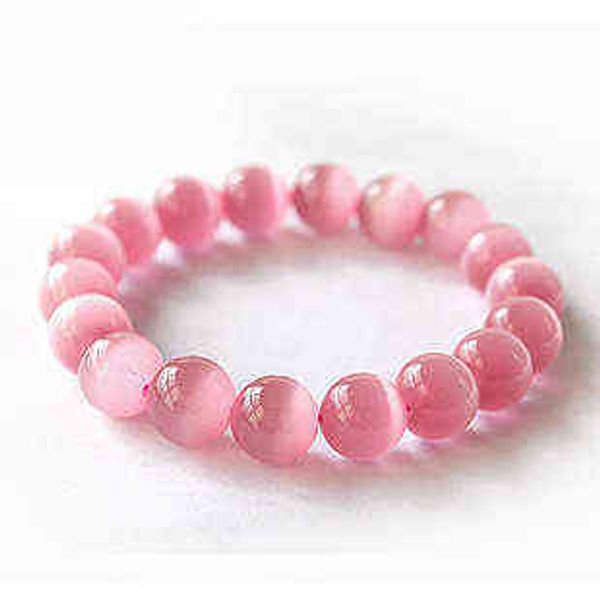 

fashion natural stone cute 6/8/10/12mm pink opal beads bracelet bangle for women jewelry, Golden;silver