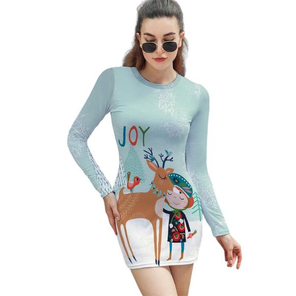 

casual dresses triple a women long sleeve wrap deer printing party, Black;gray