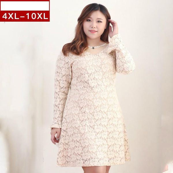 

casual dresses 4xl to 10xl plus size women dress spring autumn long sleeve elegant slim lace party, Black;gray