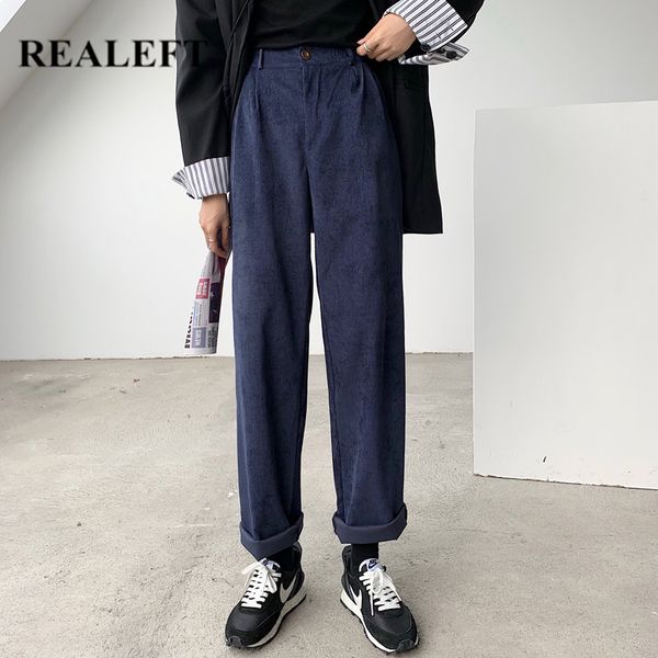 

autumn winter pink corduroy wide-legged pants blue color high waist loose korean style casual long trouser pockets 210428, Black;white