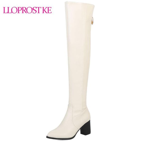 

lloprost ke winter 2020 new over the knee women boots pointed toe zip footwear casual female boot thick heel shoes women d507, Black