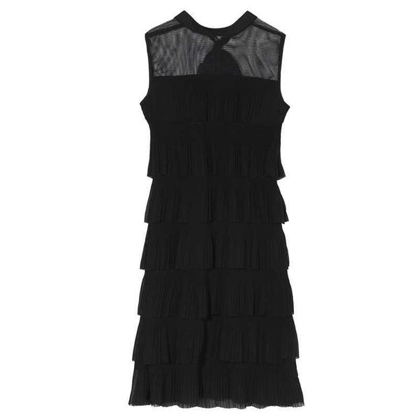

perhaps u black white sleeveless chiffon mesh sarafan tank o neck mini dress summer elegant cascading ruffle cake dress d1513 210529, Black;gray