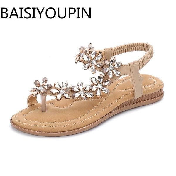 

summer women bohemia shoes ladies flats sandals comfort diamond water clip toe sandal women's 41 42, Black