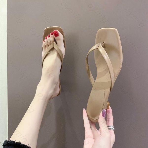 

slippers simple flip flops women heel square toe female summer slides designer shoes woman sliders med heels, Black